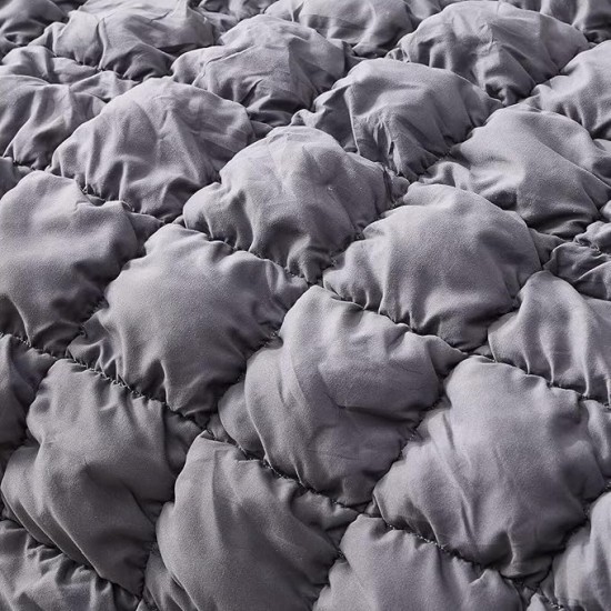 Grey Comforter Set King Size Bed in A Bag 7 Piece Pinch Pleat Bedding Set, Pintuck Ruched Square Bed Set with Comforter, Sheets, Pillowcases & Shams