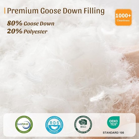 Goose Down Pillow, Cervical Support for Neck Pain Relief, 1050+ Fill Power, 600 Thread Count Cotton Shell, Ergonomic Design for Side, Back, and Stomach Sleepers(White,Standard(Pack of 1))