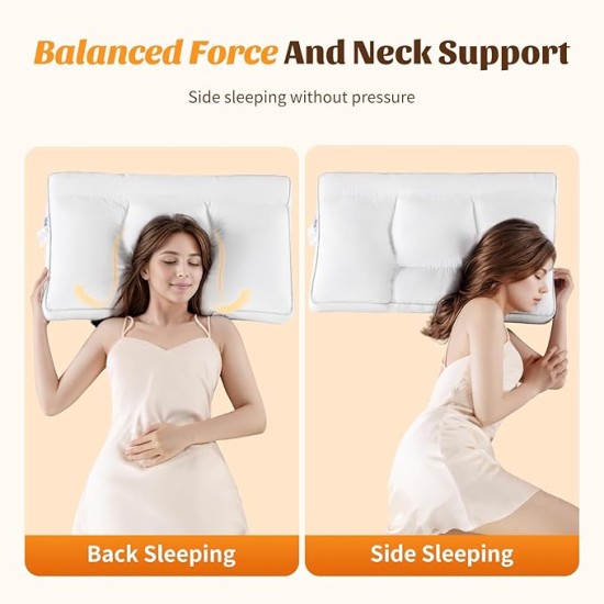 Goose Down Pillow, Cervical Support for Neck Pain Relief, 1050+ Fill Power, 600 Thread Count Cotton Shell, Ergonomic Design for Side, Back, and Stomach Sleepers(White,Standard(Pack of 1))