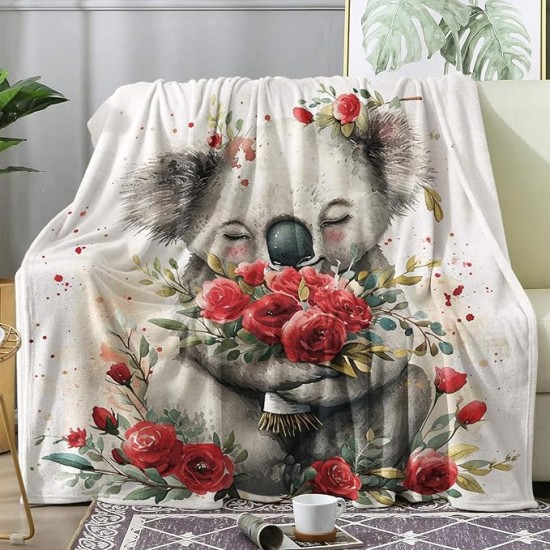 Koala Blanket King for Couch Bed Sofa, Red Rose Throw Blanket for Women, Safari Animal Flannel Blanket Soft, Plush, Fuzzy, Cozy, Warm Home Decor Blankets, 108 x 90 inch