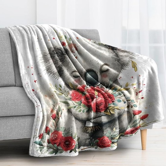 Koala Blanket King for Couch Bed Sofa, Red Rose Throw Blanket for Women, Safari Animal Flannel Blanket Soft, Plush, Fuzzy, Cozy, Warm Home Decor Blankets, 108 x 90 inch