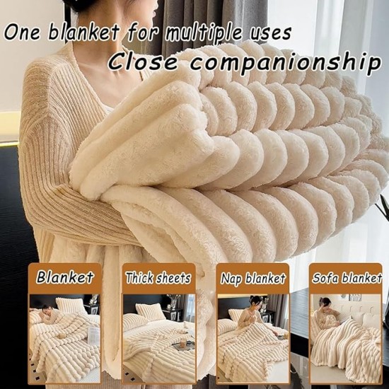 The Bunny Blanket, Soft Fluffy Fuzzy Warm Throw Blanket King Size, Cozy Faux Fur Thick Blanket for Chair Bed Sofa Living Room