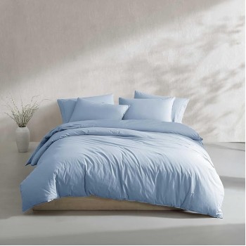 - Queen Comforter Set, Modern Cotton Washed Percale Bedding with Matching Shams, Oeko-Tex Certified (Washed Percale Blue, Queen)