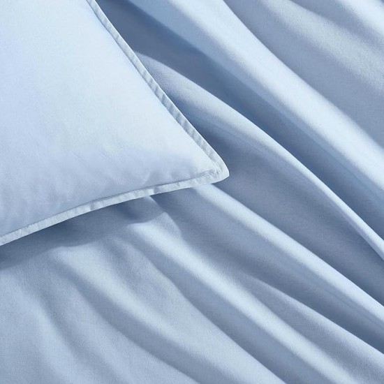 - Queen Comforter Set, Modern Cotton Washed Percale Bedding with Matching Shams, Oeko-Tex Certified (Washed Percale Blue, Queen)