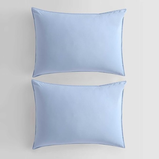 - Queen Comforter Set, Modern Cotton Washed Percale Bedding with Matching Shams, Oeko-Tex Certified (Washed Percale Blue, Queen)