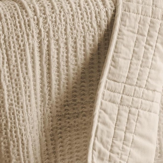 - Cloud Waffle Quilt Set - Full/Queen Quilt and Two Standard Shams - Waffle Textured - Taupe - Quilt (88x92in.) and Shams (20x26in.) - Reversible - Cotton