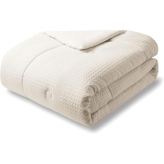 5-Piece Ivory Waffle Comforter Set, Full/Queen - All are Machine Washable with The Exception of The Dec Pillow Which is Spot Clean Only 100% Polyester